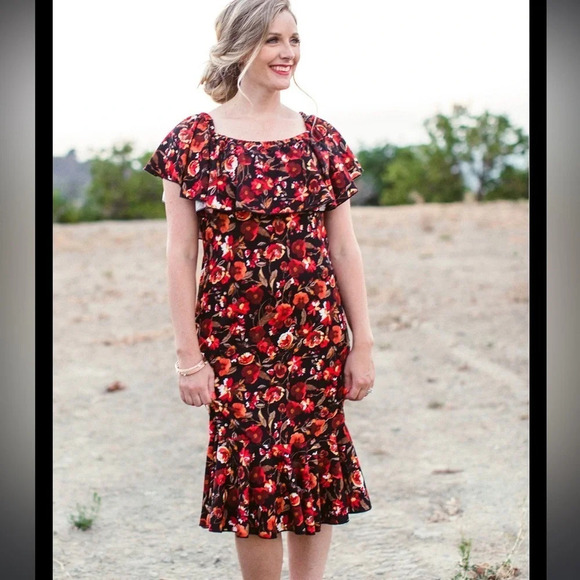 Very pretty floral Lularoe off the shoulder dress in like new condition … - Picture 4 of 5